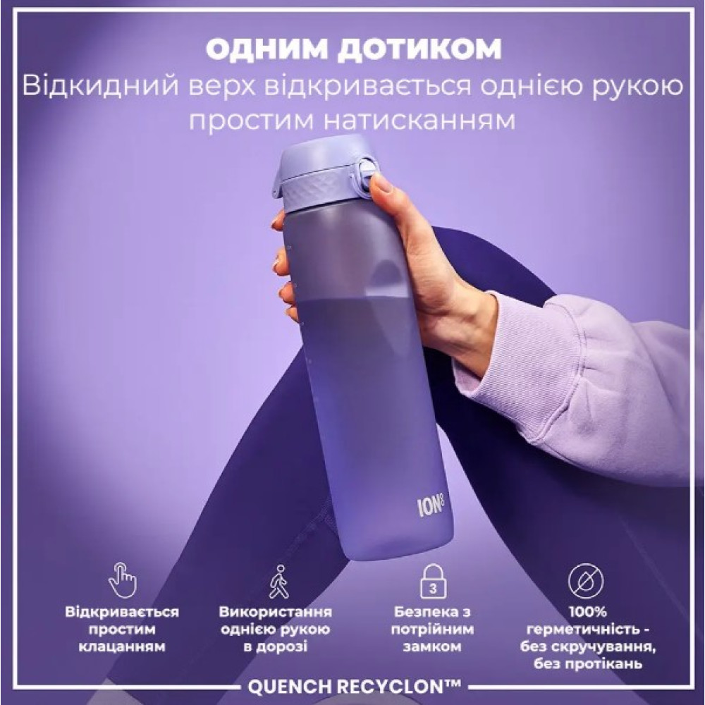Пляшка для води ION8 1000 мл (ЕКО пляшка) BPA Free Light Purple (I8RF1000PERI)