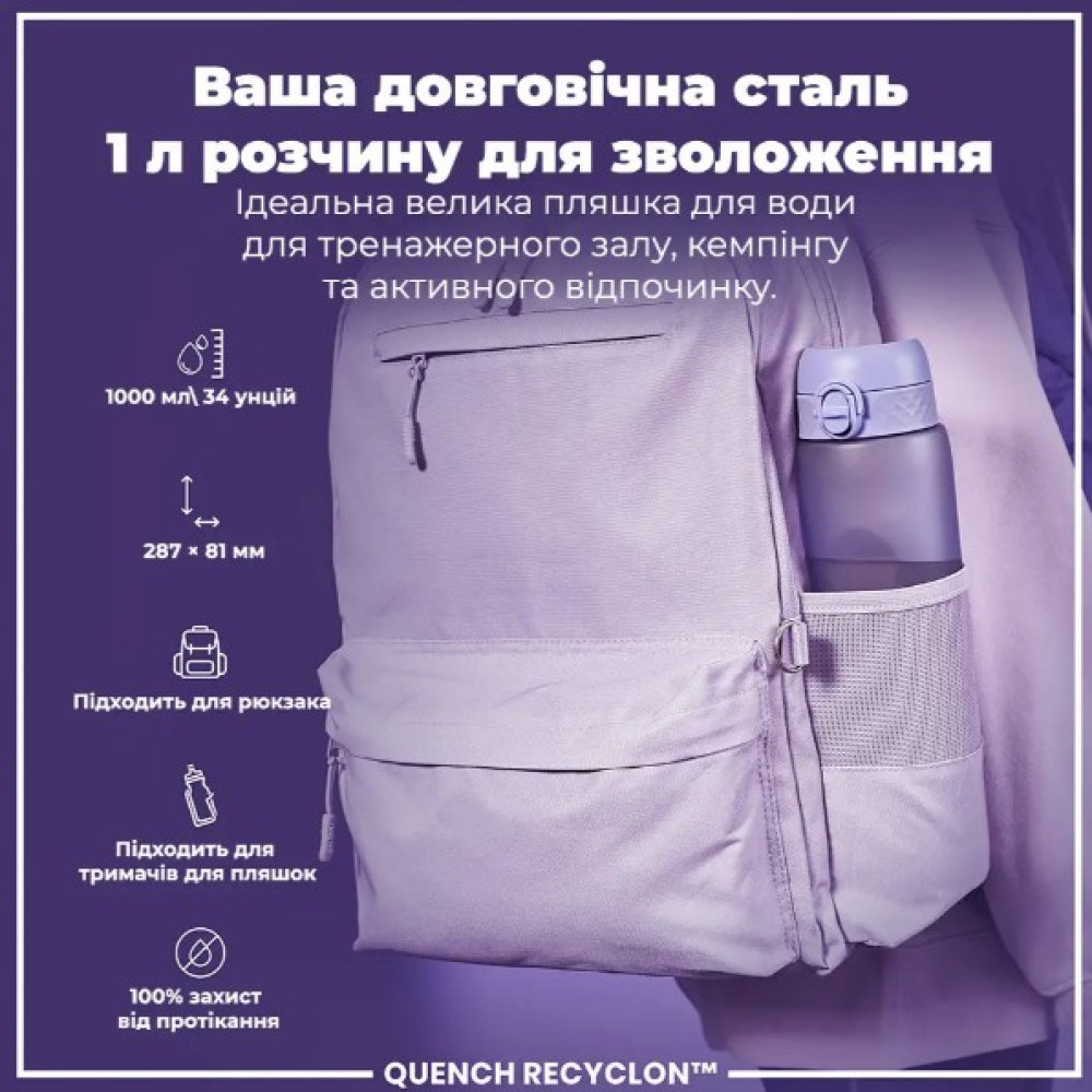 Пляшка для води ION8 1000 мл (ЕКО пляшка) BPA Free Light Purple (I8RF1000PERI)