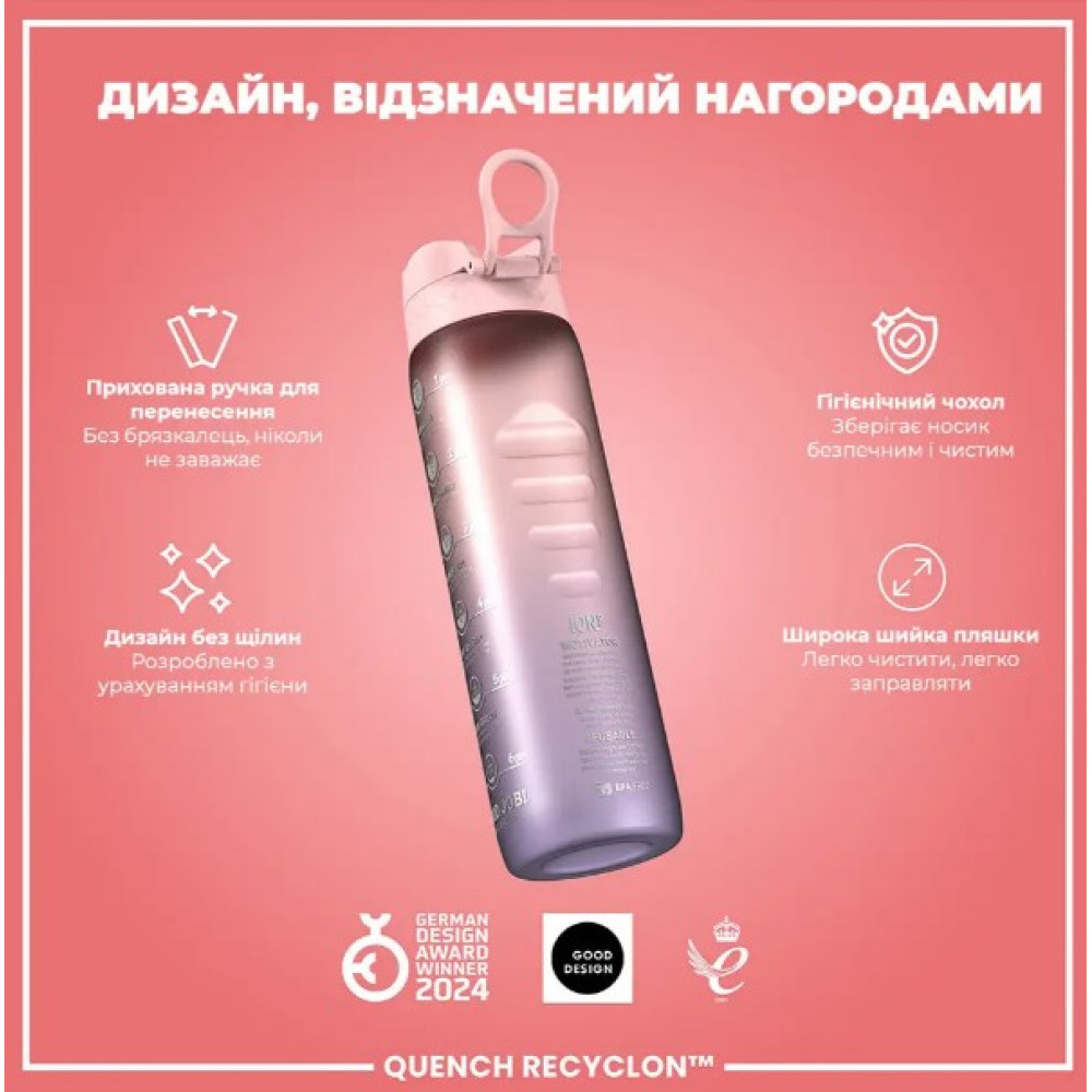 Бутылка для воды ION8 1000 мл BPA Free Times To Drink (ЭКО бутылка) Periwinkle &Rose (I8RF1000PPRMOT)