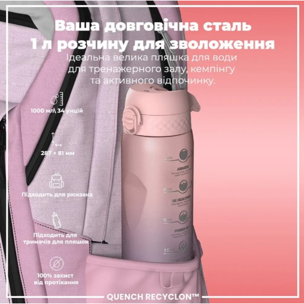 Бутылка для воды ION8 1000 мл BPA Free Times To Drink (ЭКО бутылка) Periwinkle &Rose (I8RF1000PPRMOT)