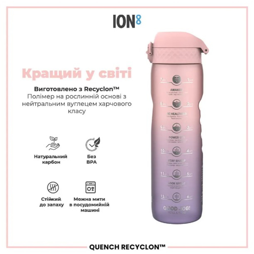 Бутылка для воды ION8 1000 мл BPA Free Times To Drink (ЭКО бутылка) Periwinkle &Rose (I8RF1000PPRMOT)
