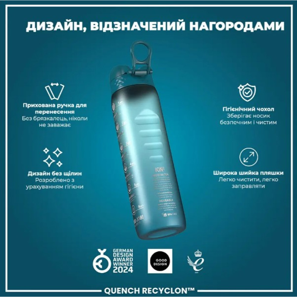 Пляшка для води ION8 1000 мл BPA Free Times To Drink (ЕКО пляшка) Teal & Blue (I8RF1000PTBMOT)
