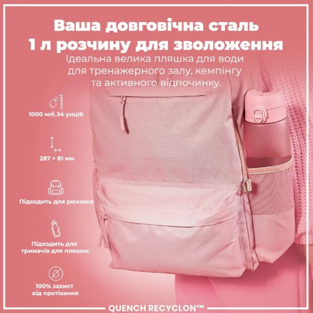 Пляшка для води ION8 1000 мл (ЕКО пляшка) BPA Free Rose Quartz (I8RF1000ROS)