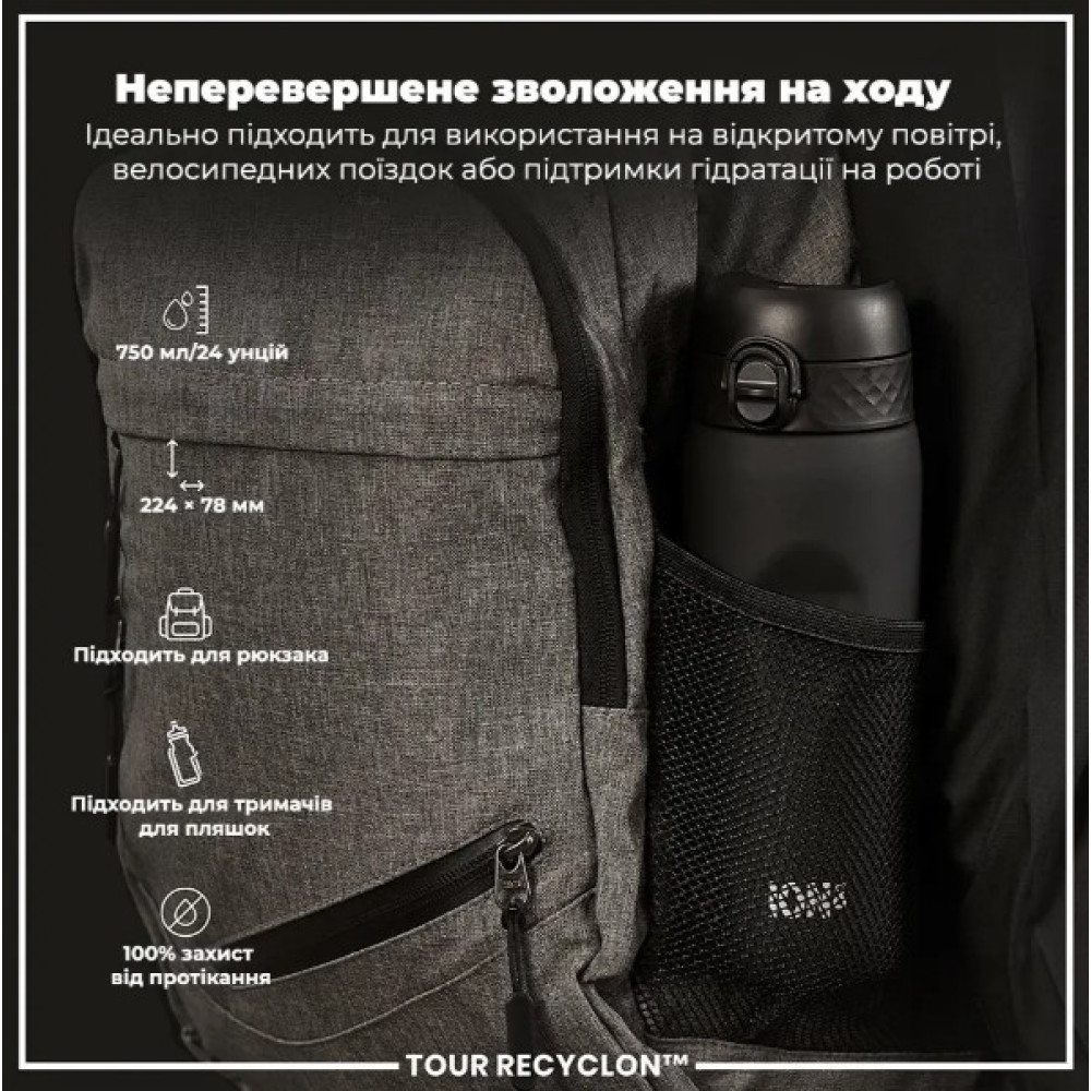 Бутылка для воды ION8 750 мл (ЭКО бутылка) BPA Free Black (I8RF750BLK)