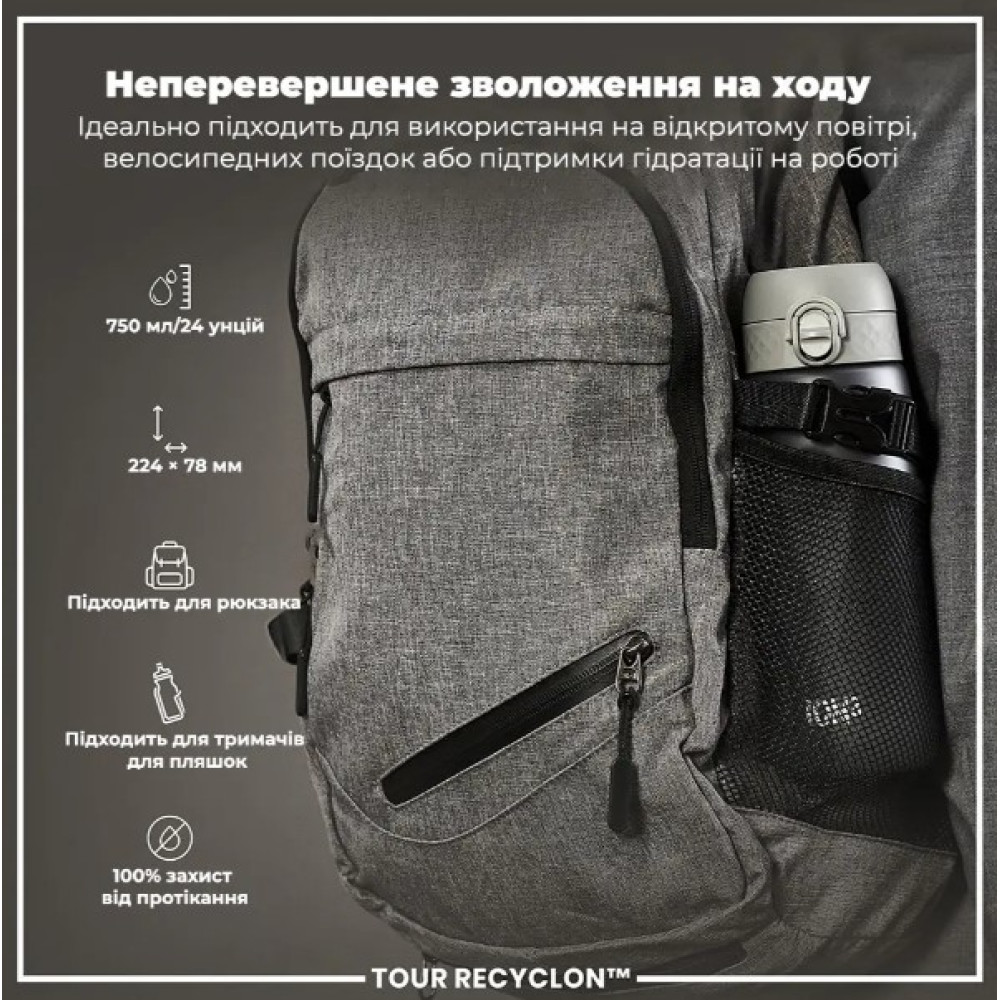 Бутылка для воды ION8 750 мл (ЭКО бутылка) BPA Free Grey (I8RF750GRY)