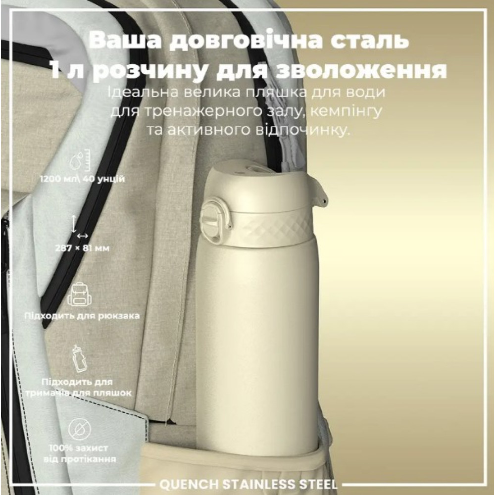 Бутылка для воды металлическая ION8 1200 мл Stainless Steel Creamy White (I8SS1000CWHI)