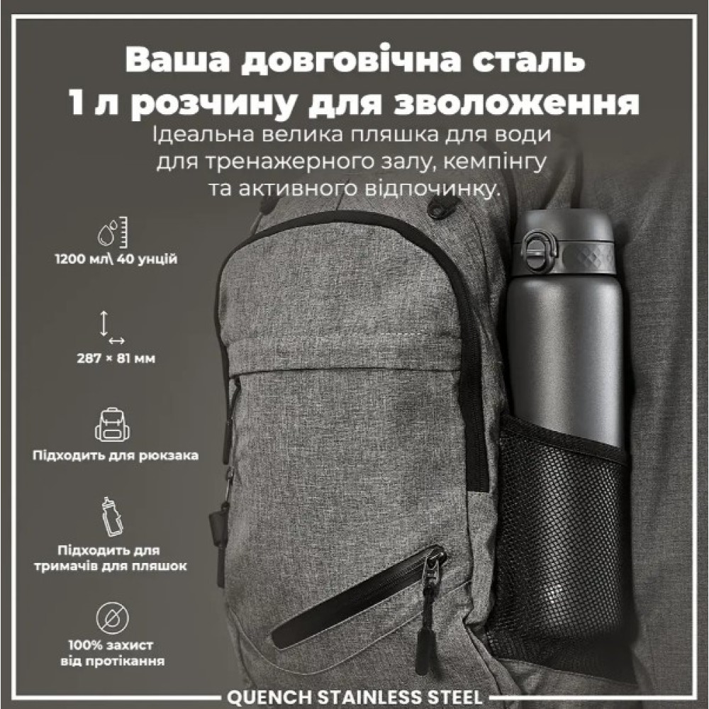 Бутылка для воды металлическая ION8 1200 мл Stainless Steel Grey (I8SS1000GRY)