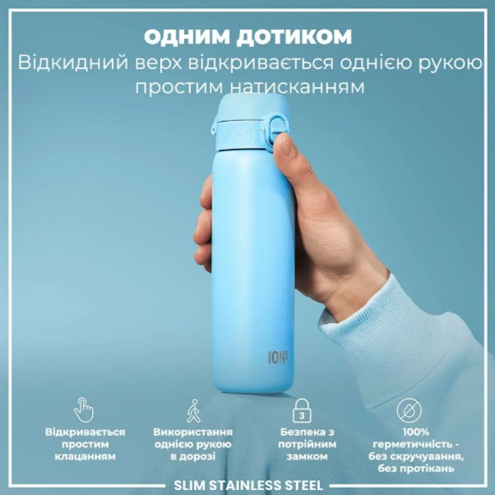 Бутылка для воды металлическая ION8 600 мл Stainless Steel Alaskan Blue (I8SS600ABLU2)