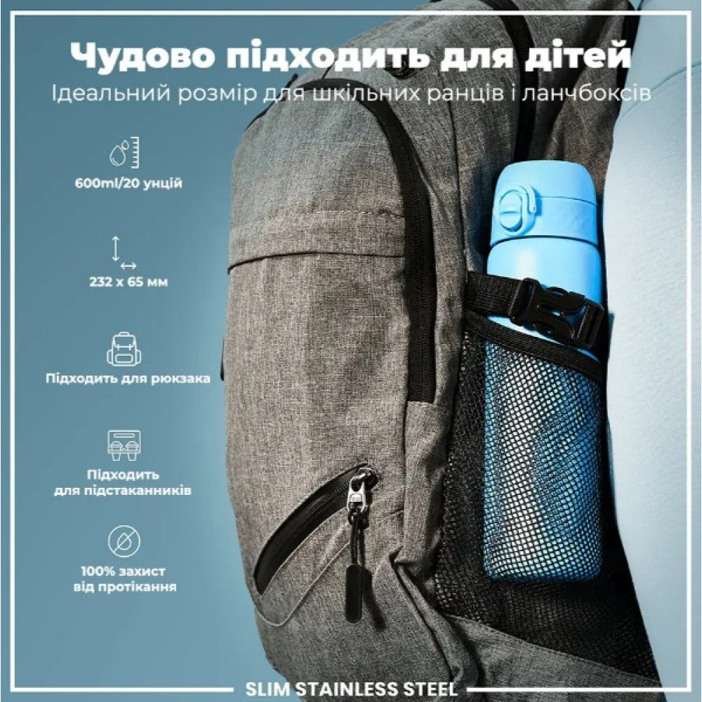 Бутылка для воды металлическая ION8 600 мл Stainless Steel Alaskan Blue (I8SS600ABLU2)