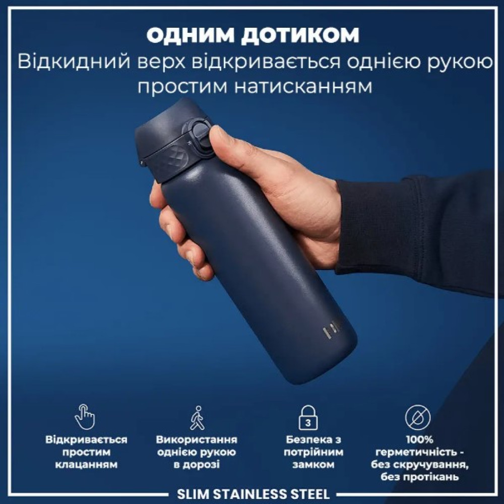 Бутылка для воды металлическая ION8 600 мл Stainless Steel Ash Navy (I8SS600ANAVY)