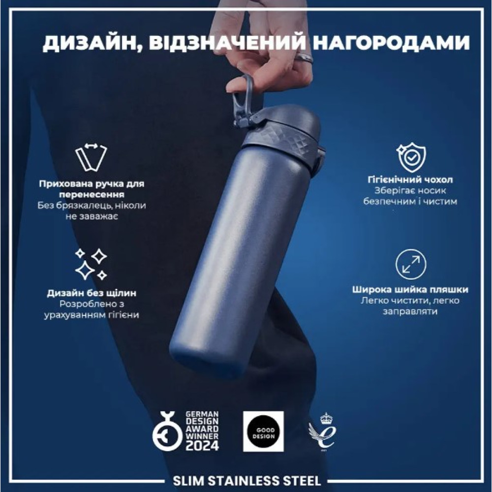 Бутылка для воды металлическая ION8 600 мл Stainless Steel Ash Navy (I8SS600ANAVY)