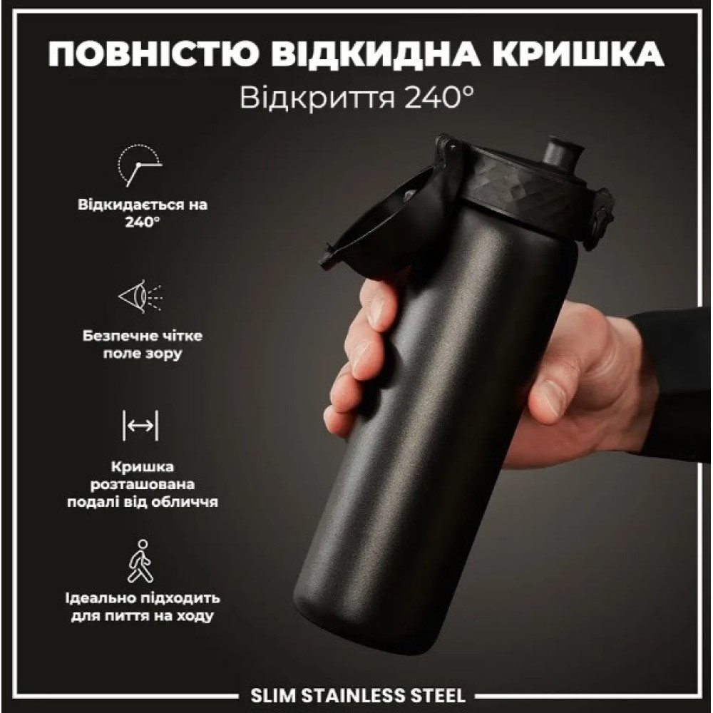 Пляшка для води металева ION8 600 мл Stainless Steel Black (I8SS600BLK)