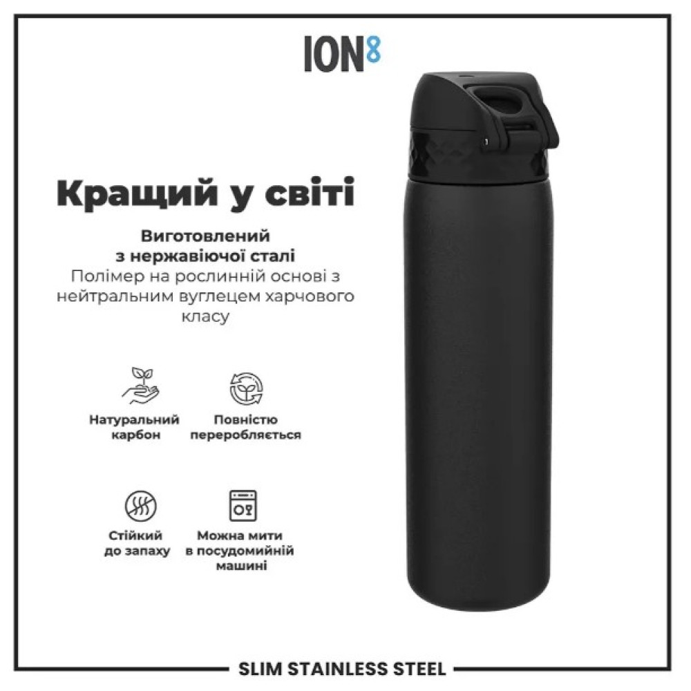 Пляшка для води металева ION8 600 мл Stainless Steel Black (I8SS600BLK)