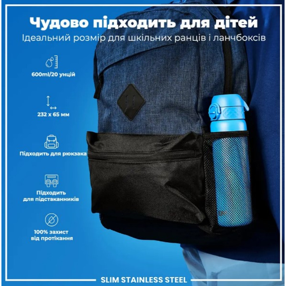Бутылка для воды металлическая ION8 600 мл Stainless Steel Blue (I8SS600BLU)