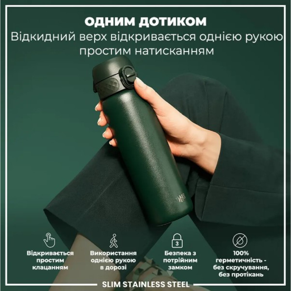 Бутылка для воды металлическая ION8 600 мл Stainless Steel Dark Green (I8SS600DGRE)