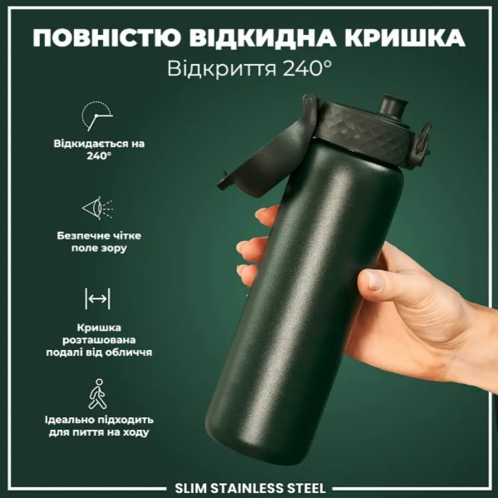 Бутылка для воды металлическая ION8 600 мл Stainless Steel Dark Green (I8SS600DGRE)