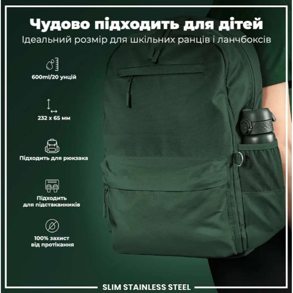 Бутылка для воды металлическая ION8 600 мл Stainless Steel Dark Green (I8SS600DGRE)