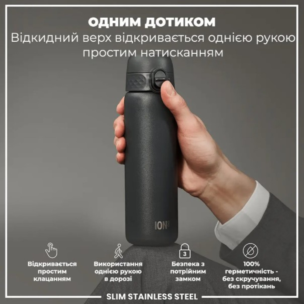 Бутылка для воды металлическая ION8 600 мл Stainless Steel Grey (I8SS600GRY)