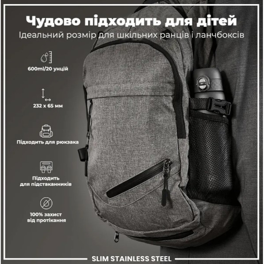 Бутылка для воды металлическая ION8 600 мл Stainless Steel Grey (I8SS600GRY)