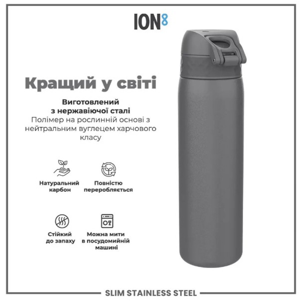 Бутылка для воды металлическая ION8 600 мл Stainless Steel Grey (I8SS600GRY)