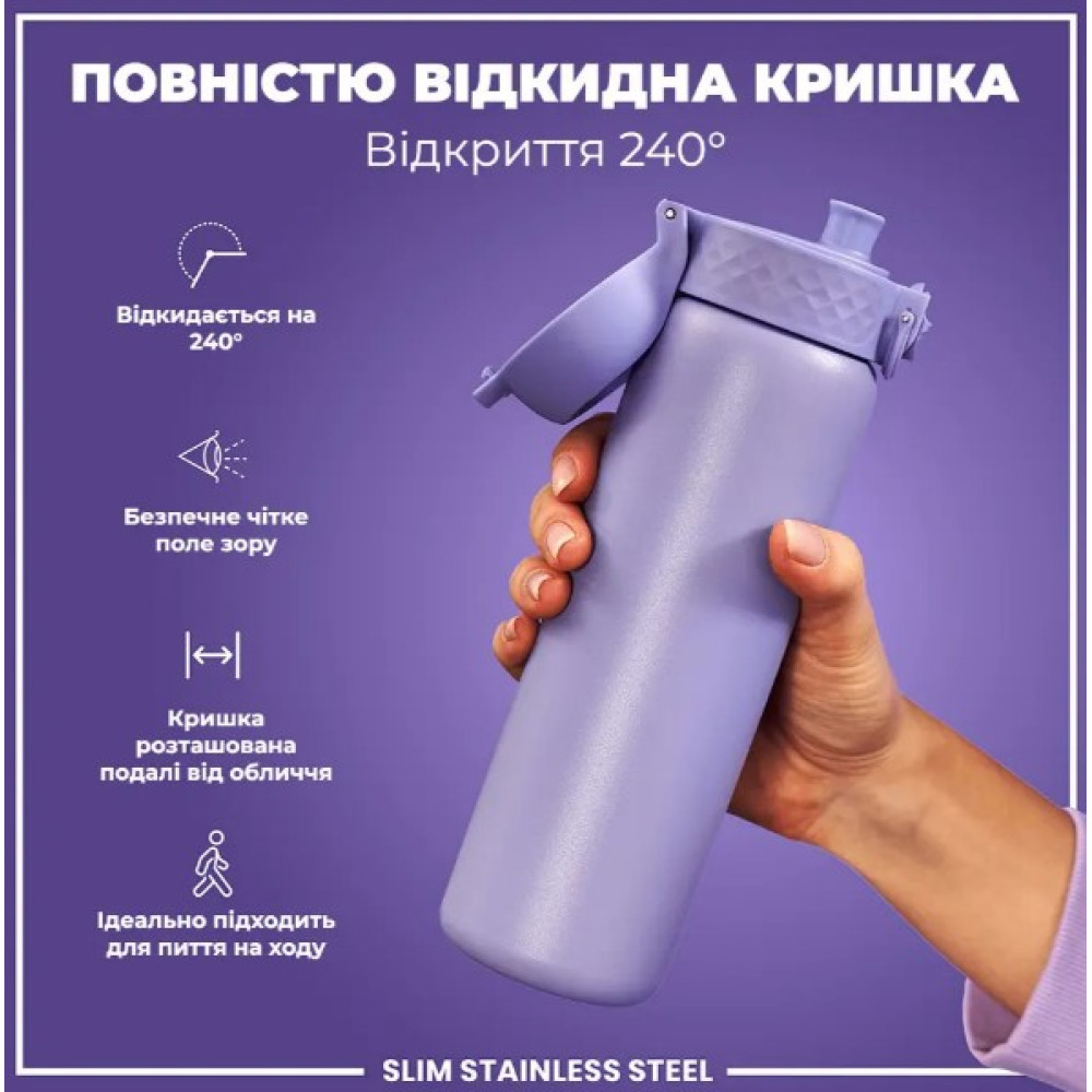 Пляшка для води металева ION8 600 мл Stainless Steel Light Purple (I8SS600PERI)