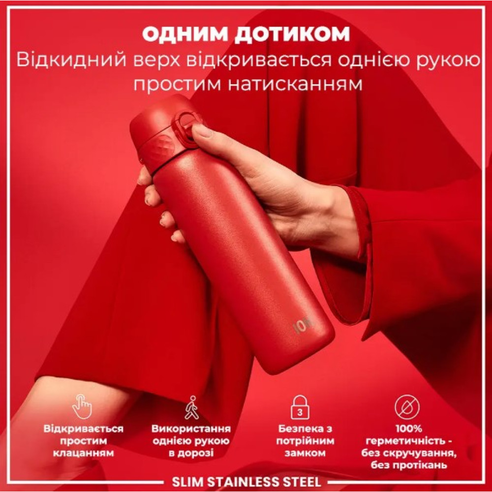 Бутылка для воды металлическая ION8 600 мл Stainless Steel Red (I8SS600RED)