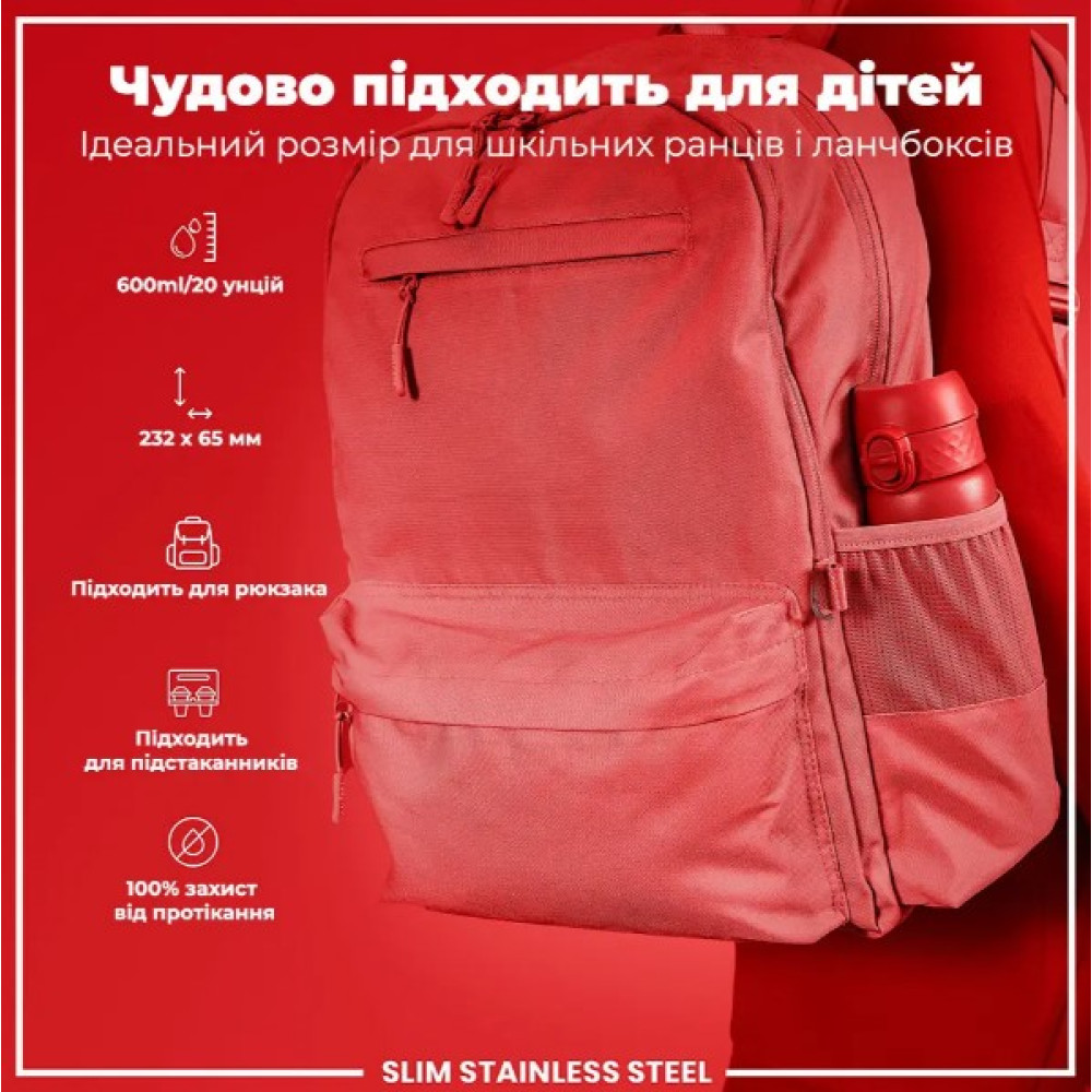 Бутылка для воды металлическая ION8 600 мл Stainless Steel Red (I8SS600RED)