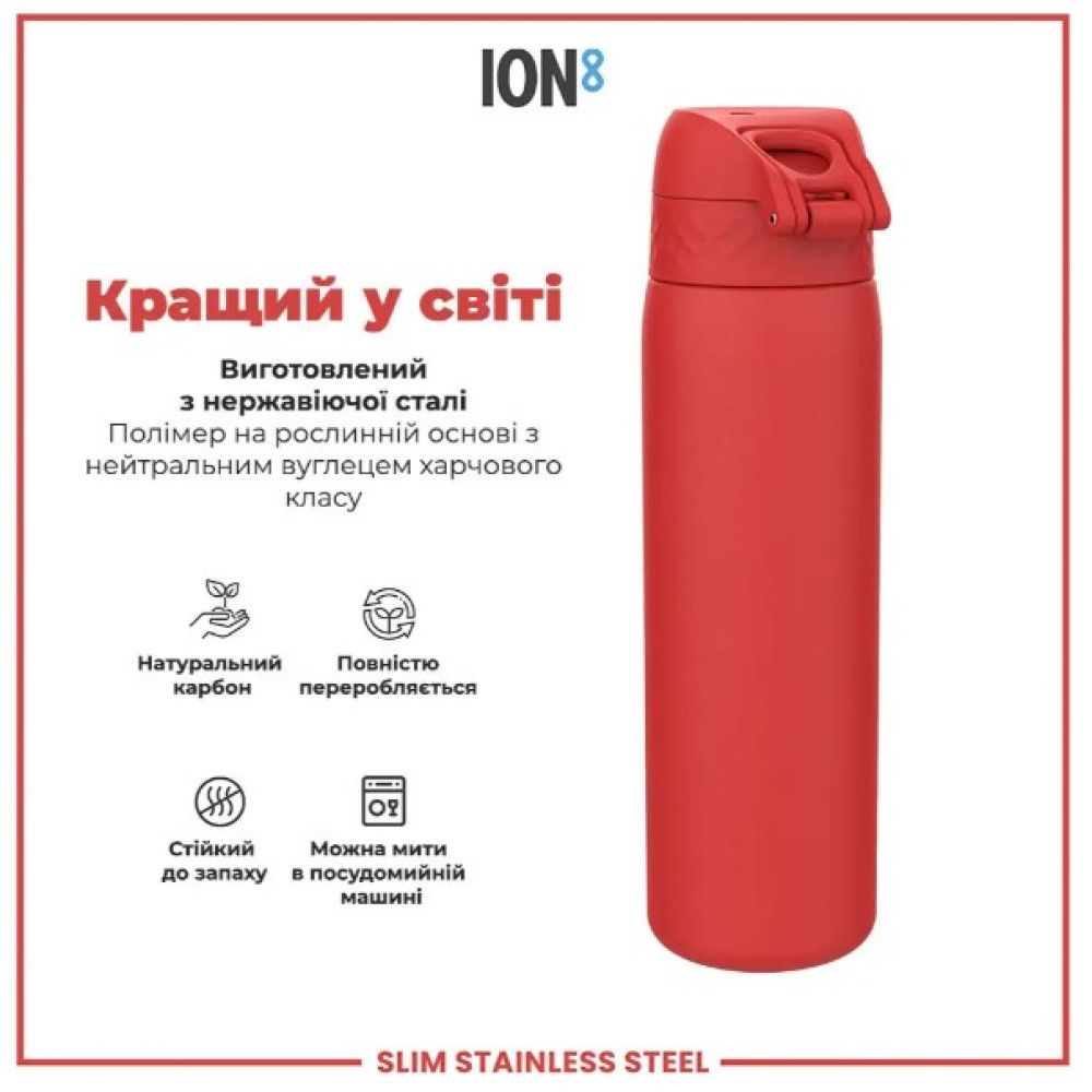 Бутылка для воды металлическая ION8 600 мл Stainless Steel Red (I8SS600RED)