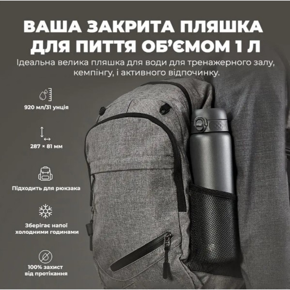 Пляшка для води металева вакуумна ION8 920 мл Vacuum Insulated Grey (I8TS1000GRY)