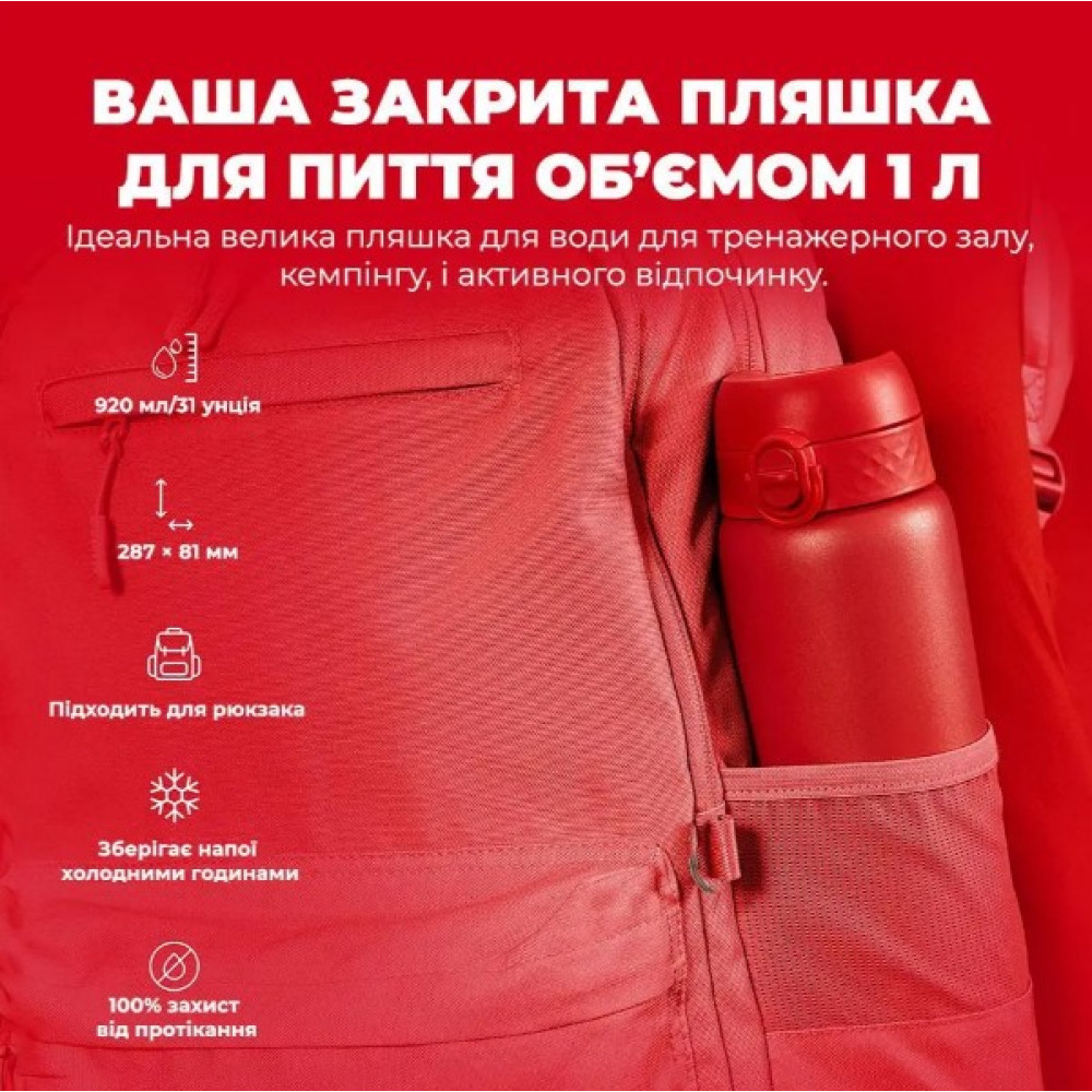 Пляшка для води металева вакуумна ION8 920 мл Vacuum Insulated Red (I8TS1000Red)
