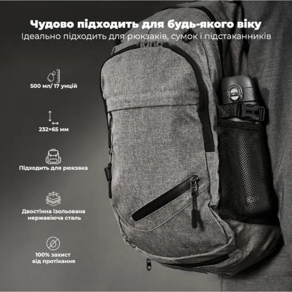 Бутылка для воды металлическая вакуумная ION8 500 мл Vacuum Insulated Grey (I8TS500GRY)