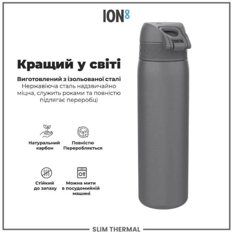 Бутылка для воды металлическая вакуумная ION8 500 мл Vacuum Insulated Grey (I8TS500GRY)