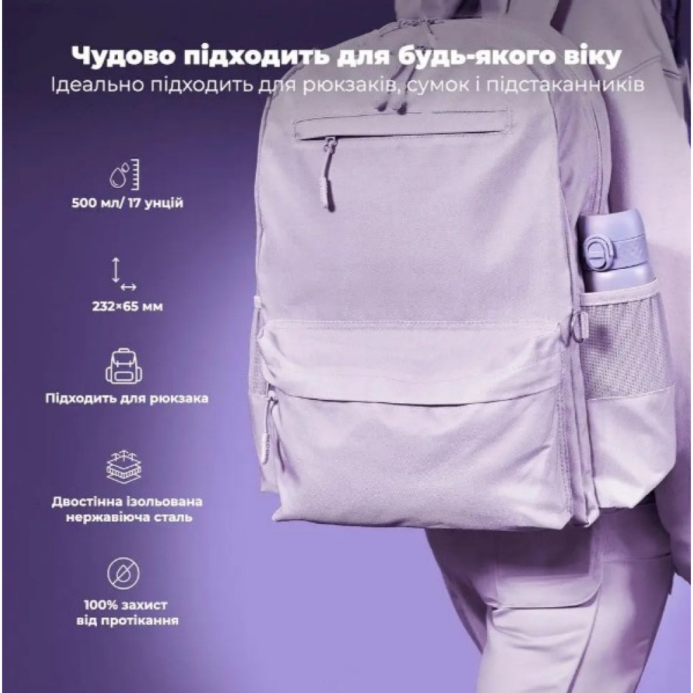 Бутылка для воды металлическая вакуумная IION8 500 мл Vacuum Insulated Light Purple (I8TS500PERI)