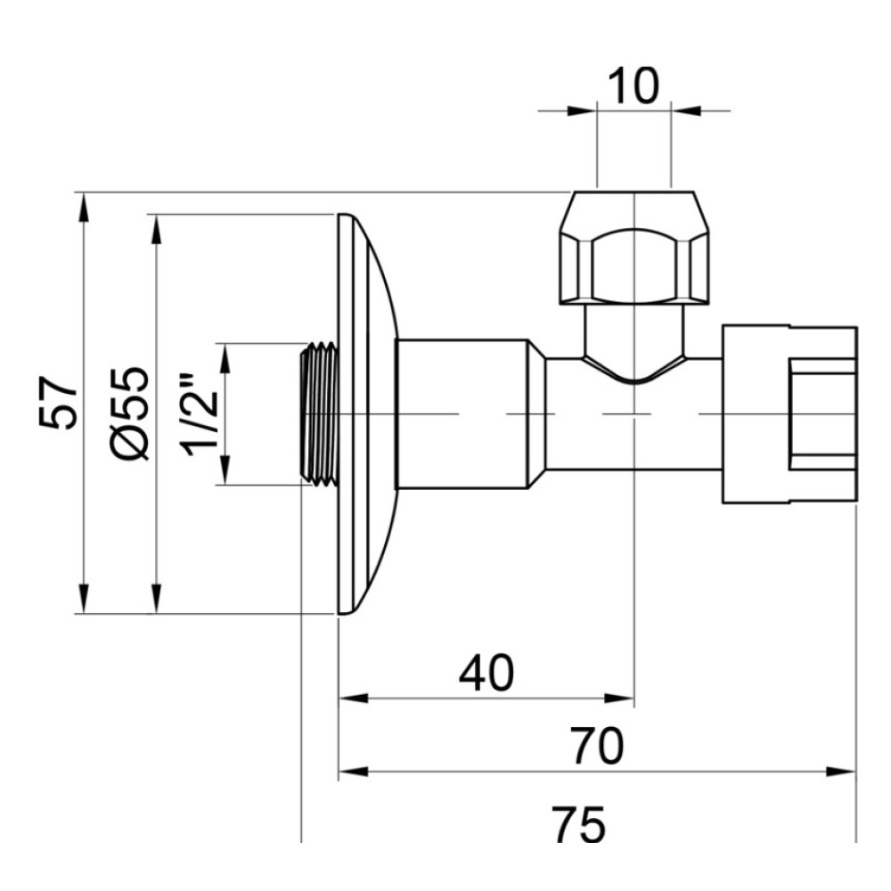 Кран приборный буксовый Icma 10х1/2" угловой №520 (90520AC07)