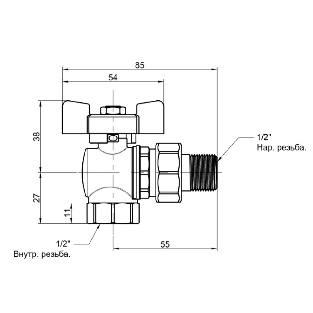 Кран кульовий Icma FAR. ROSSA 1/2" кутовий №361 (87361AD11)
