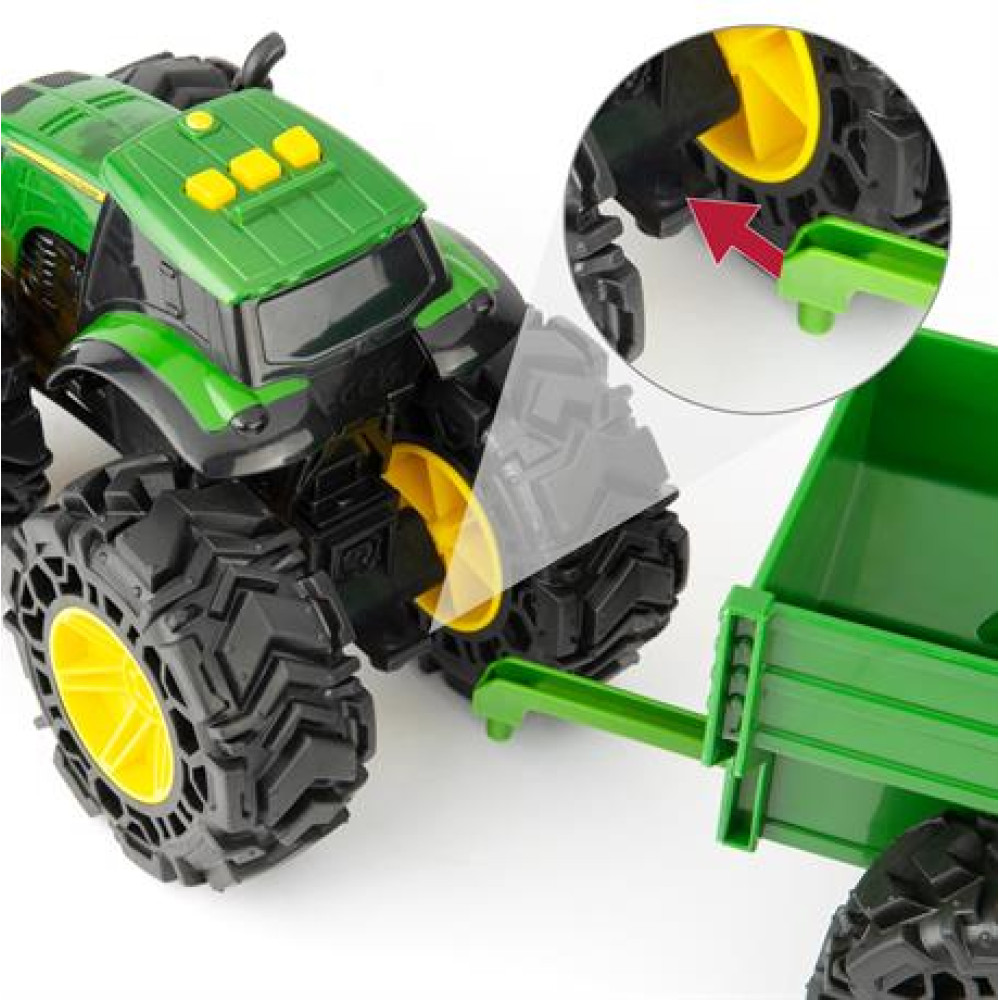 Іграшковий трактор John Deere Kids Monster Treads з причепом та великими колесами