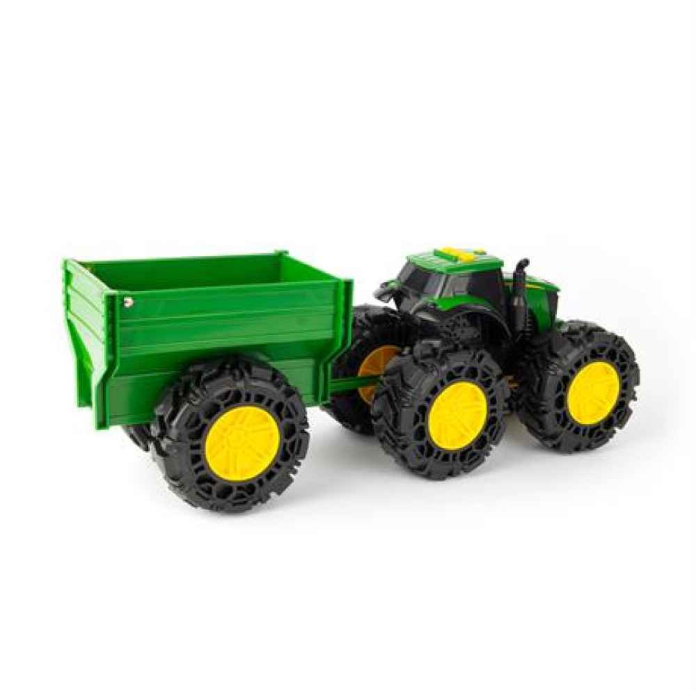 Іграшковий трактор John Deere Kids Monster Treads з причепом та великими колесами