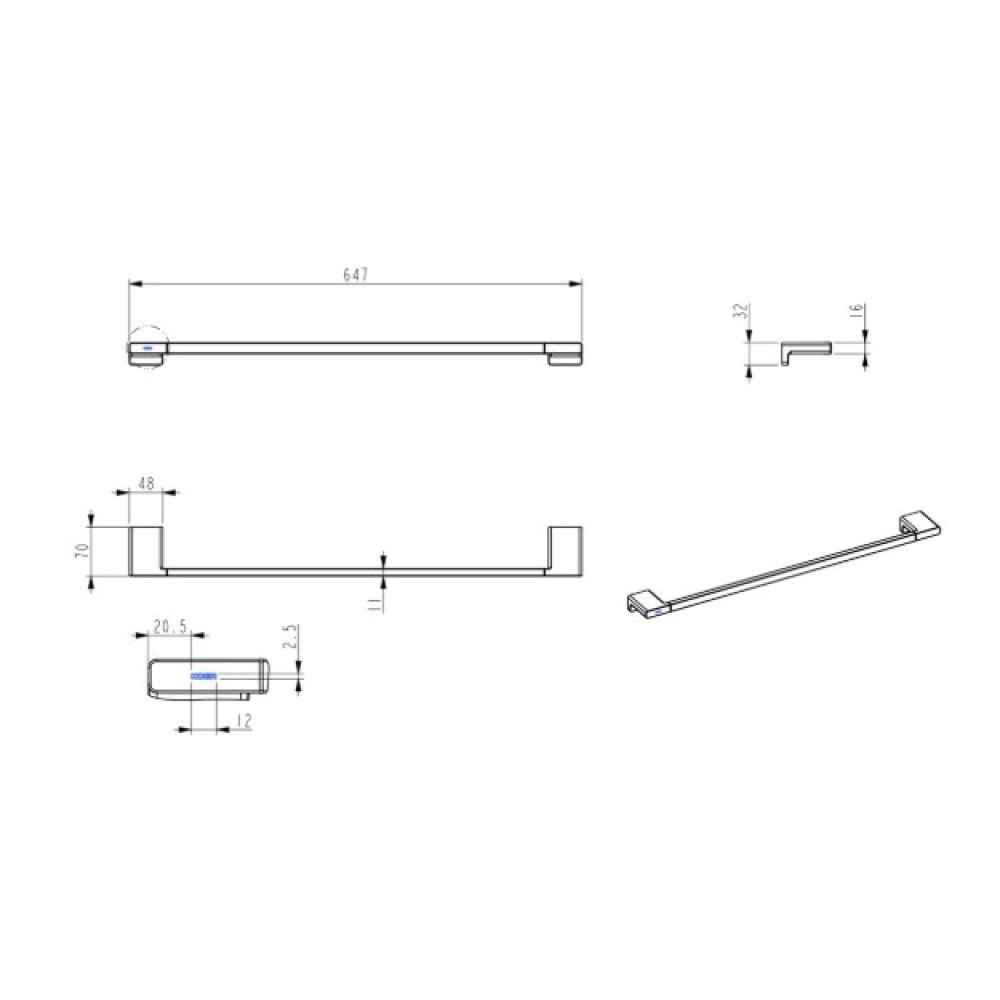 Полотенцедержатель Koer AS-0109-1-07 одинарный, графит (KR6187)