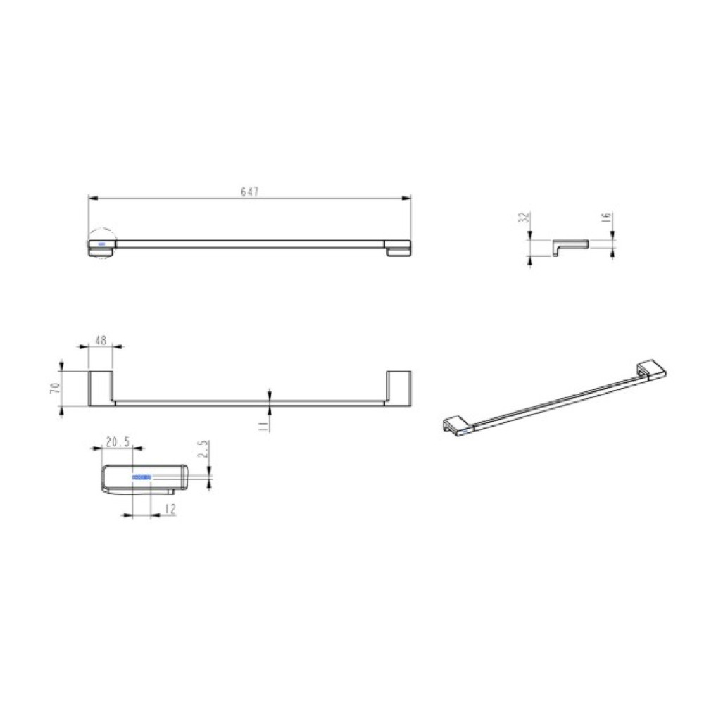 Полотенцедержатель Koer AS-0109-1-01 одинарный, хром (KR6189)