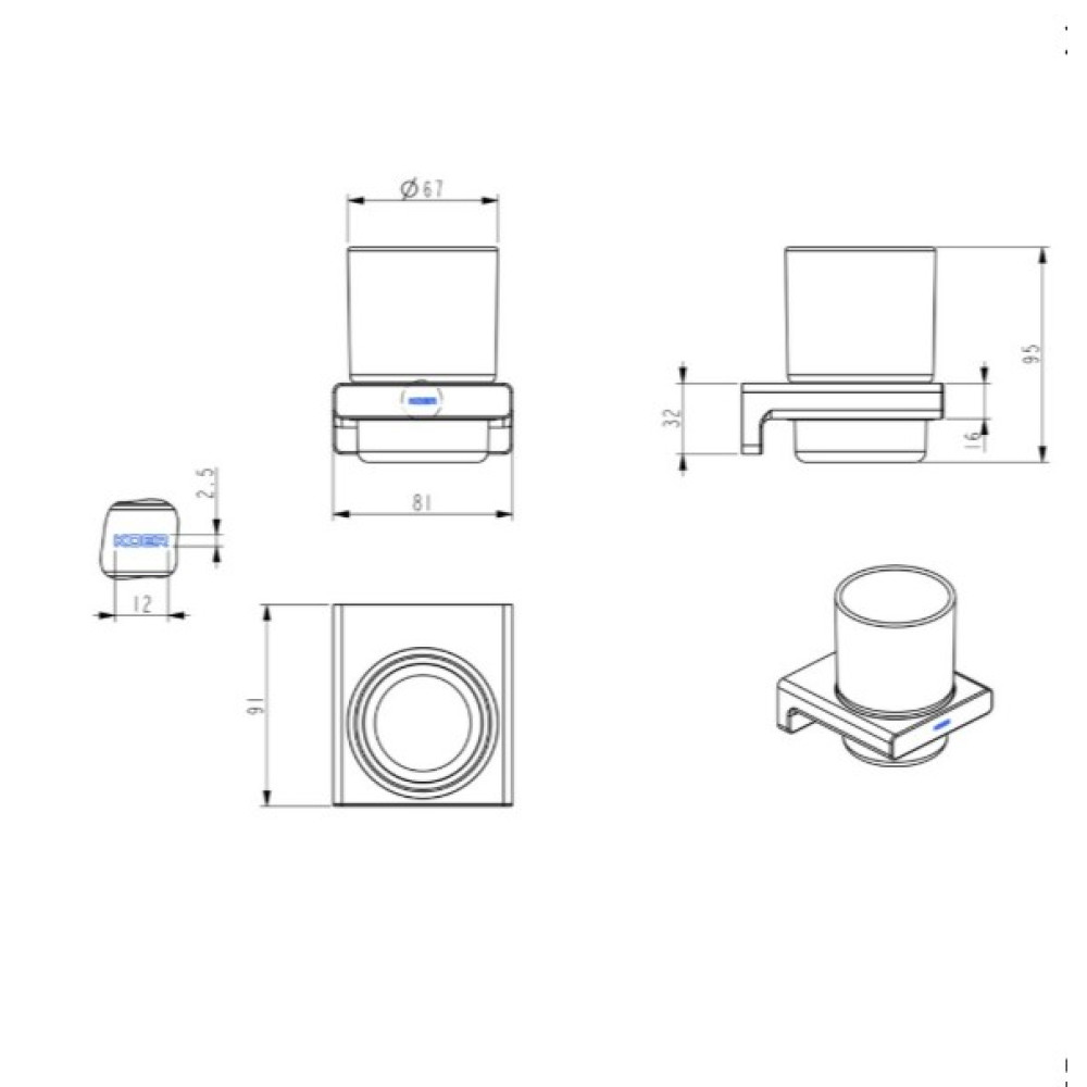 Стакан одинарный настенный Koer AS-0103-07 графит (KR6164)