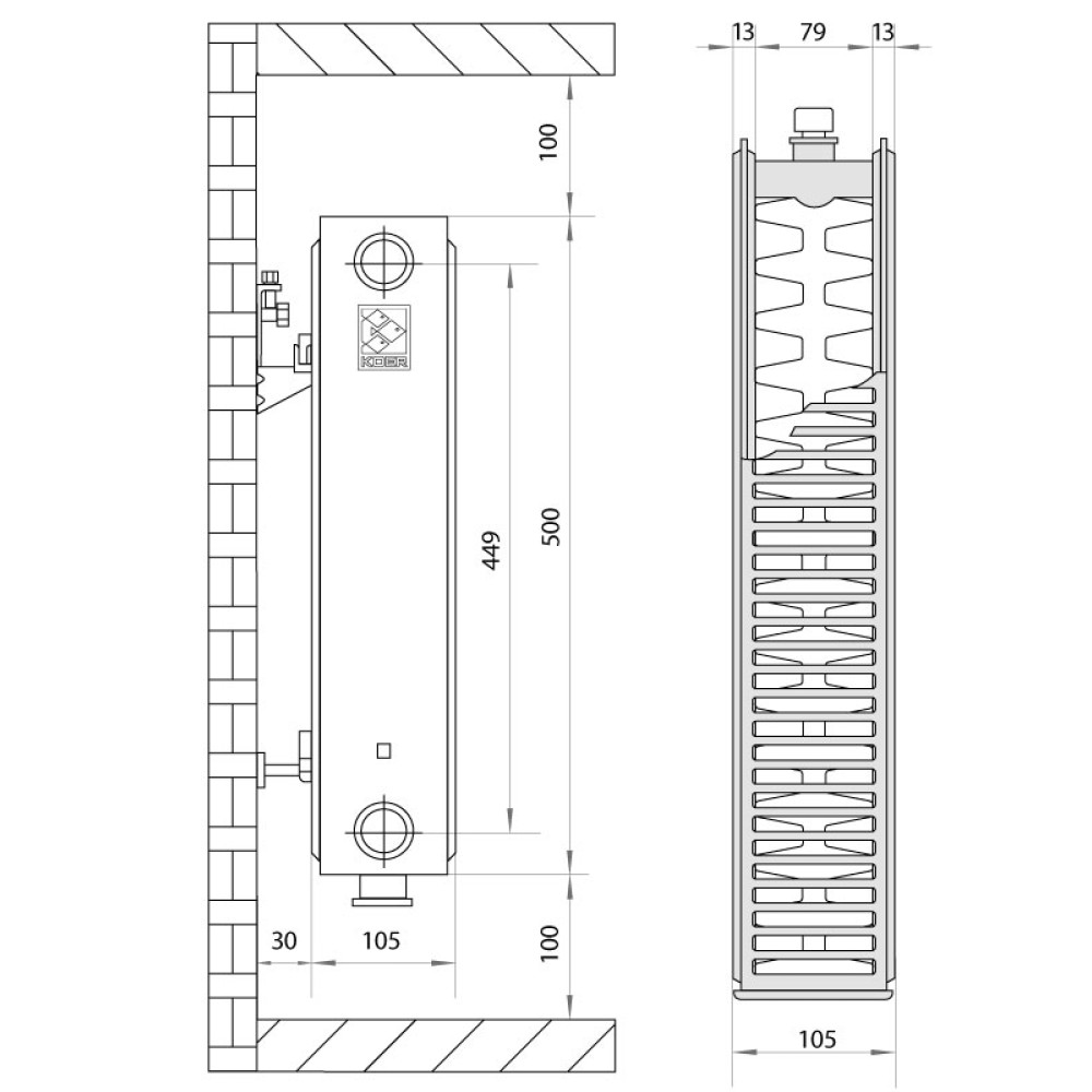 Радиатор стальной KOER 22х500х1800.B нижнее подключение RAD095