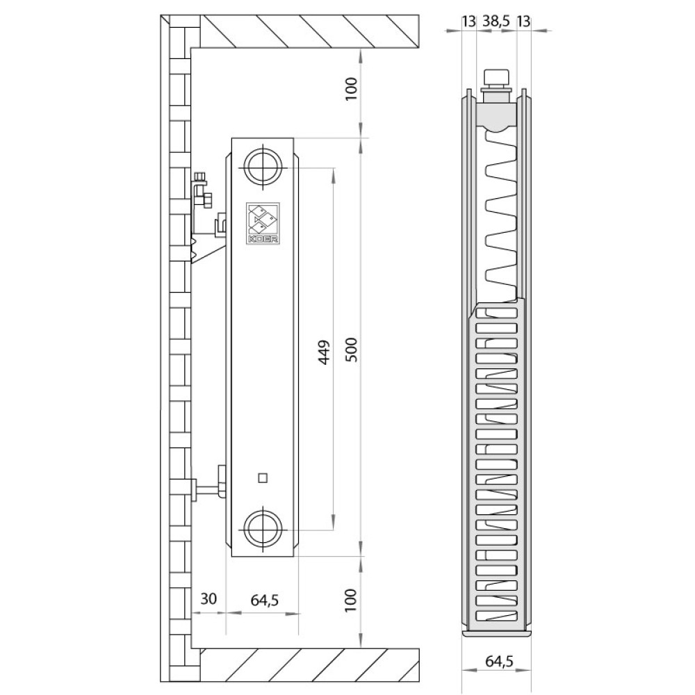 Радиатор стальной KOER 11х500х1200.S боковое подключение RAD240