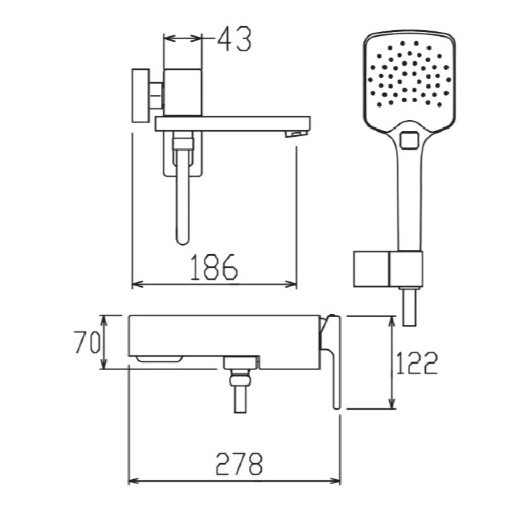 Смеситель для ванны KOER KB-41039-01 с коротким изливом (KR5996)