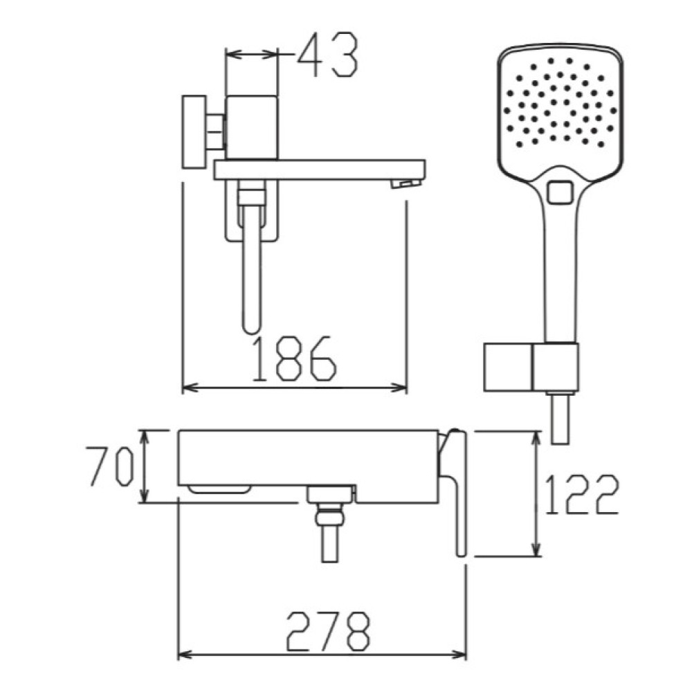 Смеситель для ванны KOER KB-41009-01 с коротким изливом (KR6017)