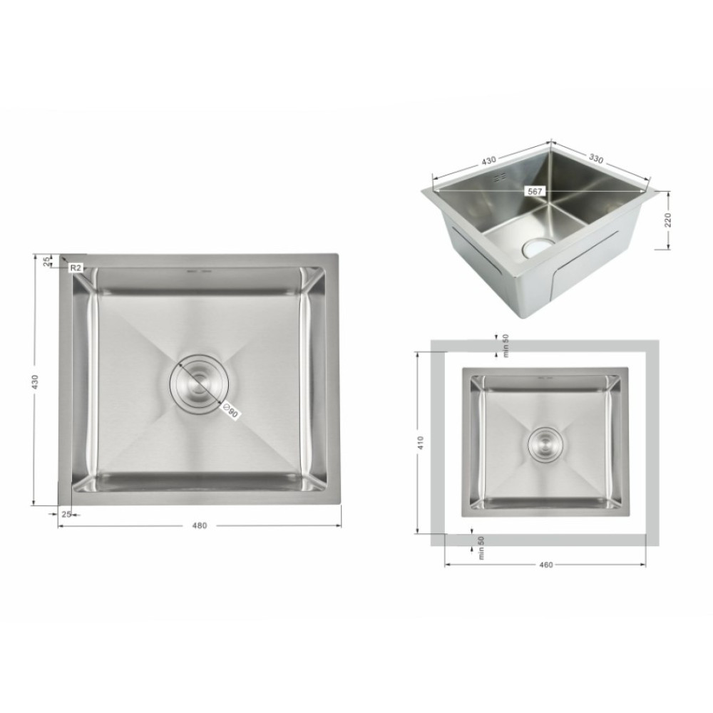 Мийка для кухні інтегрована Lidz Handmade H4843 Brushed Steel 3,0/1,0 мм LDH4843BRU49441