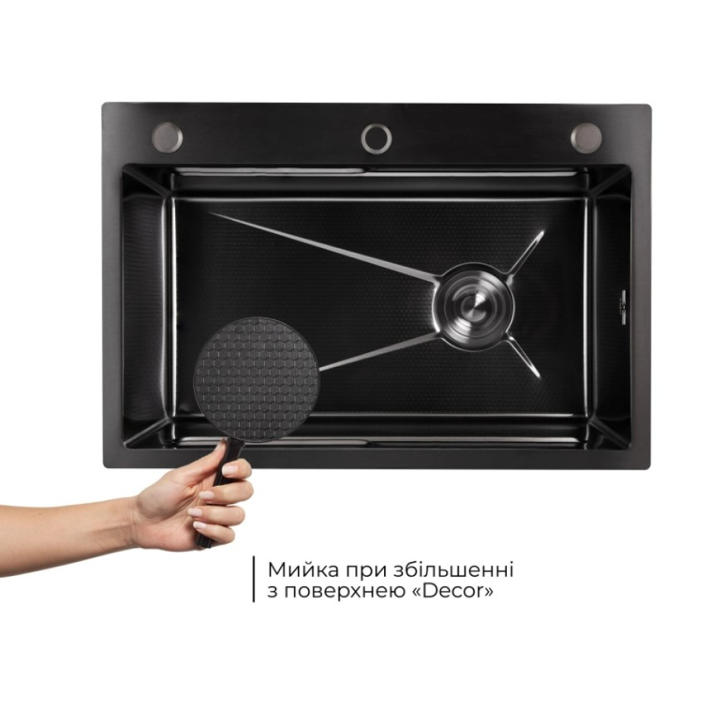 Мийка для кухні інтегрована Lidz Handmade H6845HB Decor Black PVD Honeycomb 3,0/1,0 мм LDH6845HDECBLM49445