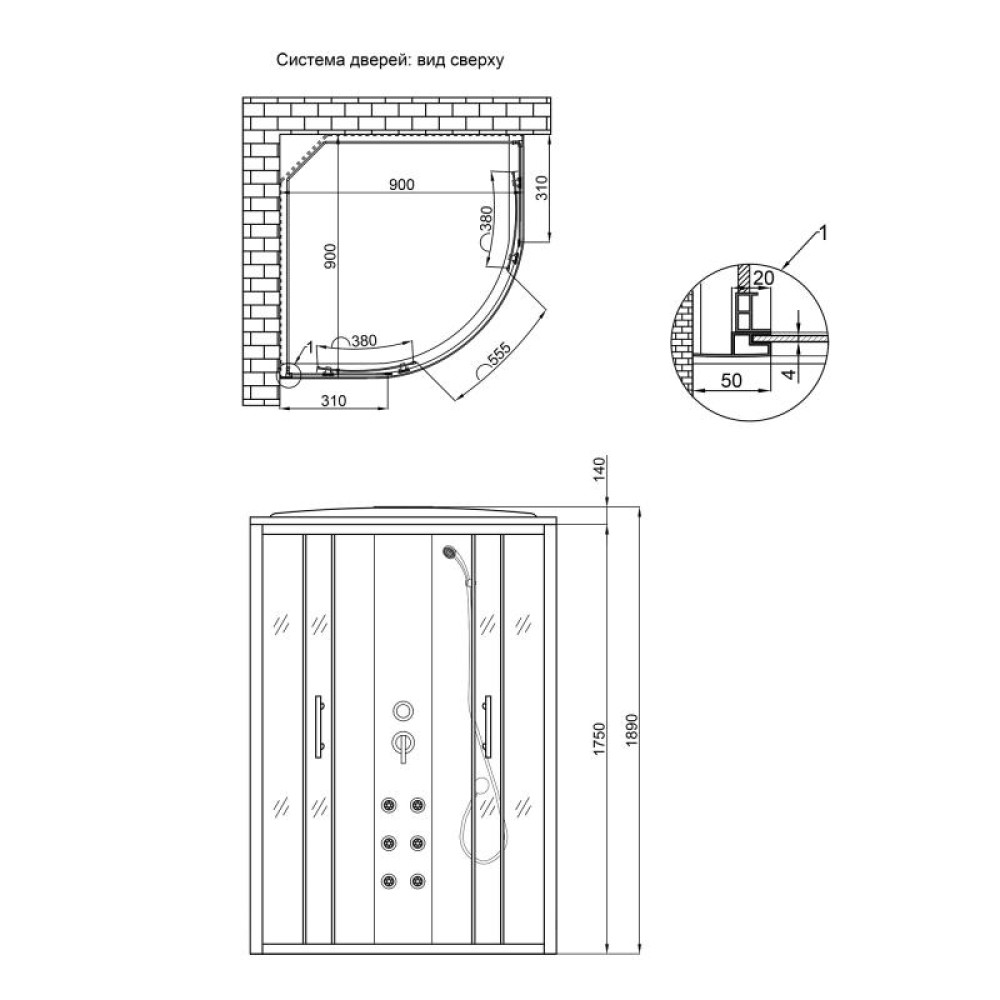 Душовий бокс Lidz Majatek SBM90x90.BLA.HIGH.TR без піддону LMSBM9090BLAHIGHTR2