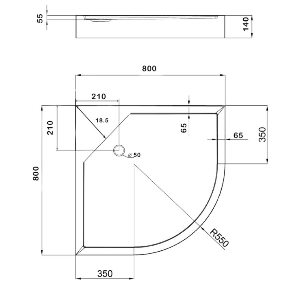 Душевой поддон Lidz Kapielka ST80x80x14, полукруглый LKAST808014