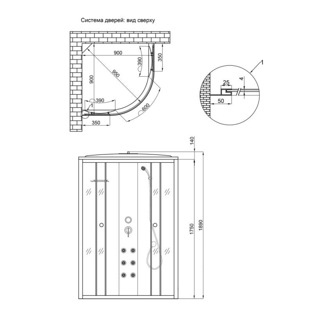 Душовий бокс Lidz Tani SBM90x90.SAT.HIGH.GR