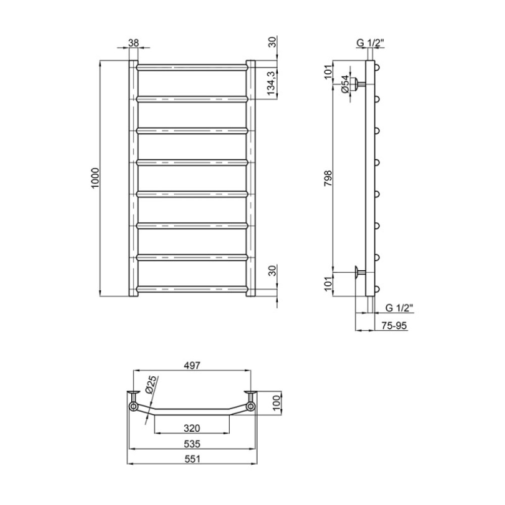 Водяна сушарка для рушників Lidz Standard (CRM) D32/20х1/2" 500x500 P4